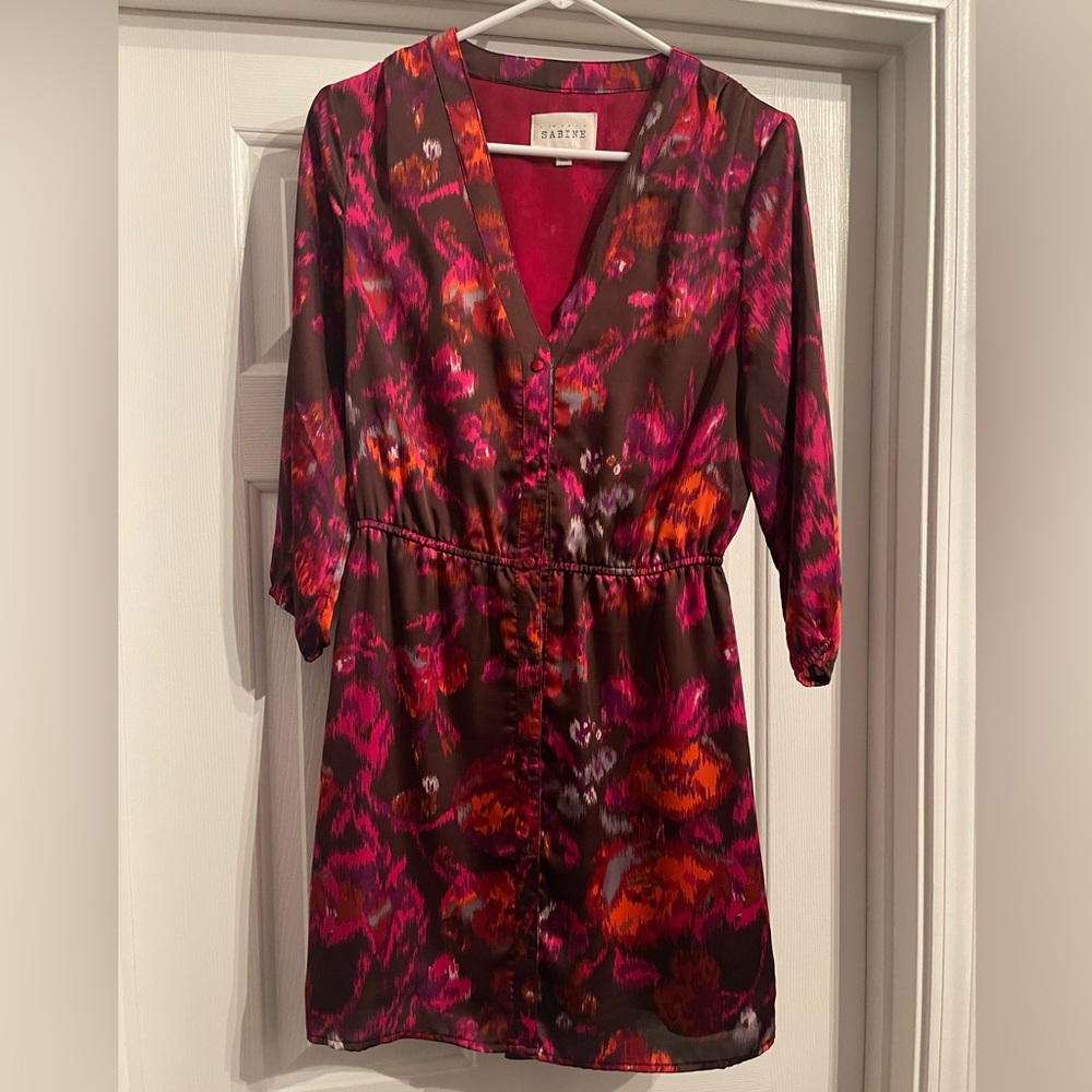 Sabine Designer Size Small Multicolored Floral Satin Dress